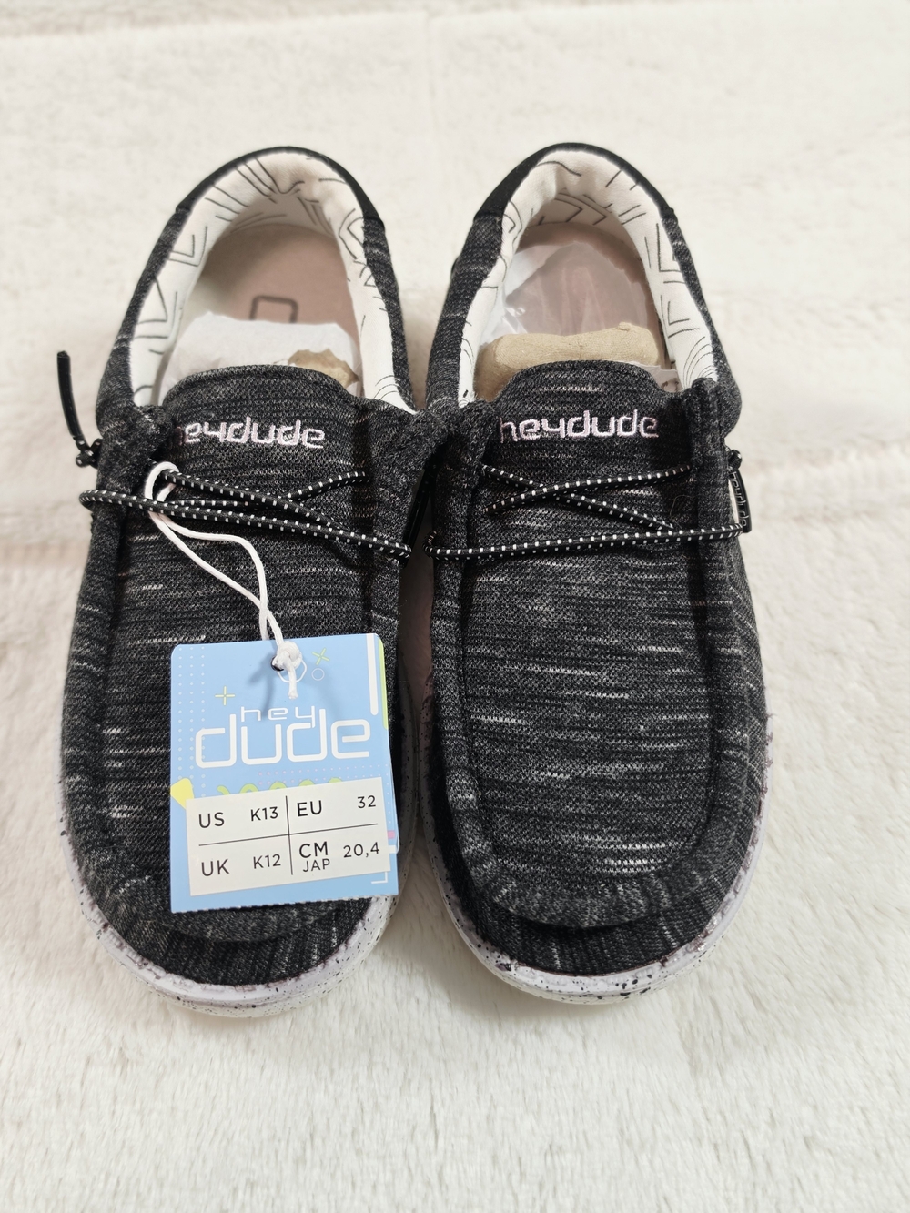 Hey Dude Kids Black Knit Slip-On Shoes with White Accent